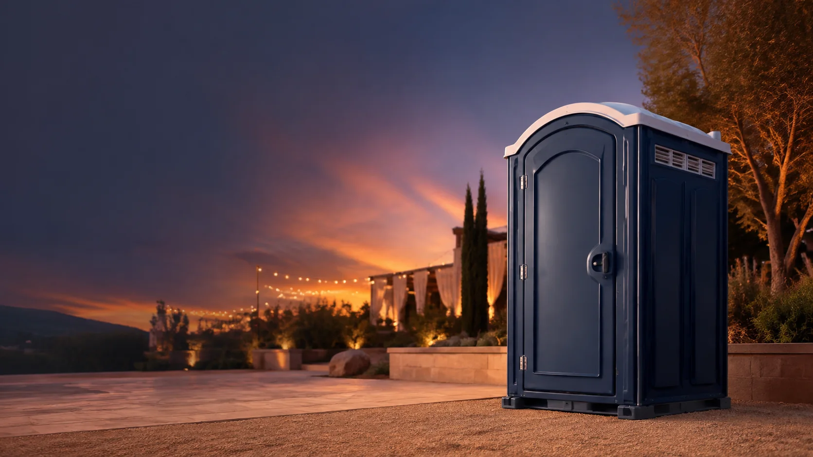 Portable restroom shown for rental planning in Bryan, TX